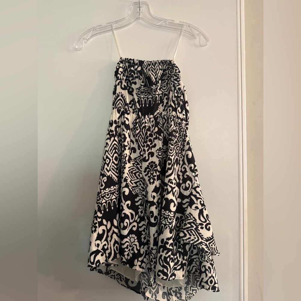 Express Black and White Strapless Abstract Print Dress
